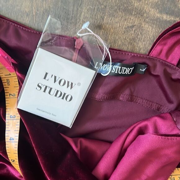 NWT L'VOW STUDIO Elegant Ruched Velvet One Shoulder High Waist Side Slit Bodycon - Picture 11 of 13